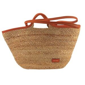 NEW &‎ OTHER STORIES Tote Bag with Orange Leather Trim in Natural Straw-Neutral